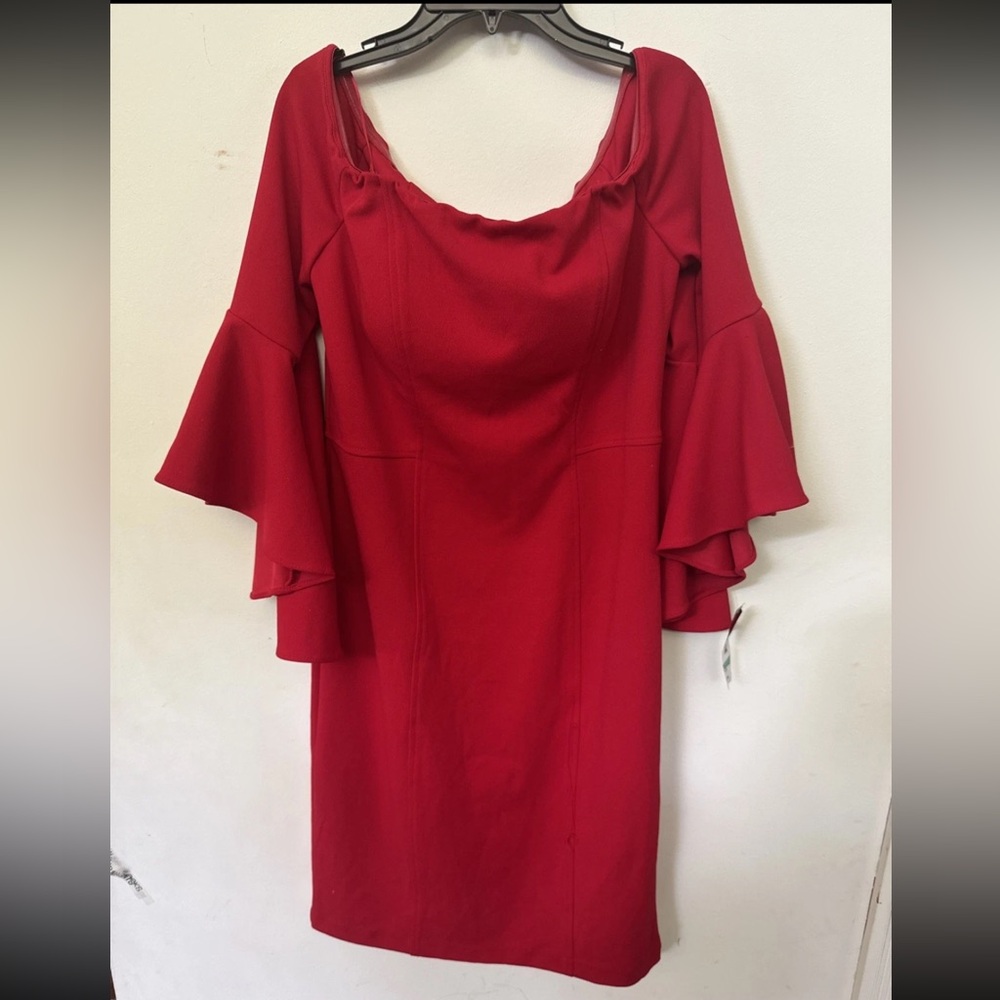 R & M Richards Womens Red Off The Shoulder Long Sleeve Dress Size 8